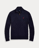 Cable-Knit Cotton Quarter-Zip Sweater Hunter Navy