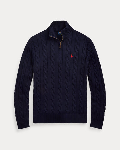 Cable-Knit Cotton Quarter-Zip Sweater Hunter Navy