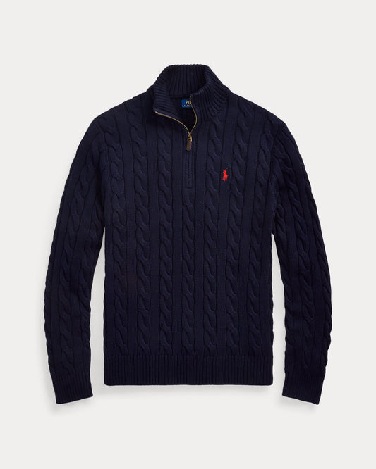 Cable-Knit Cotton Quarter-Zip Sweater Hunter Navy