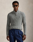 Cable-Knit Cotton Quarter-Zip Sweater Fawn Grey Heather