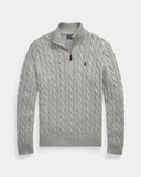 Cable-Knit Cotton Quarter-Zip Sweater Fawn Grey Heather