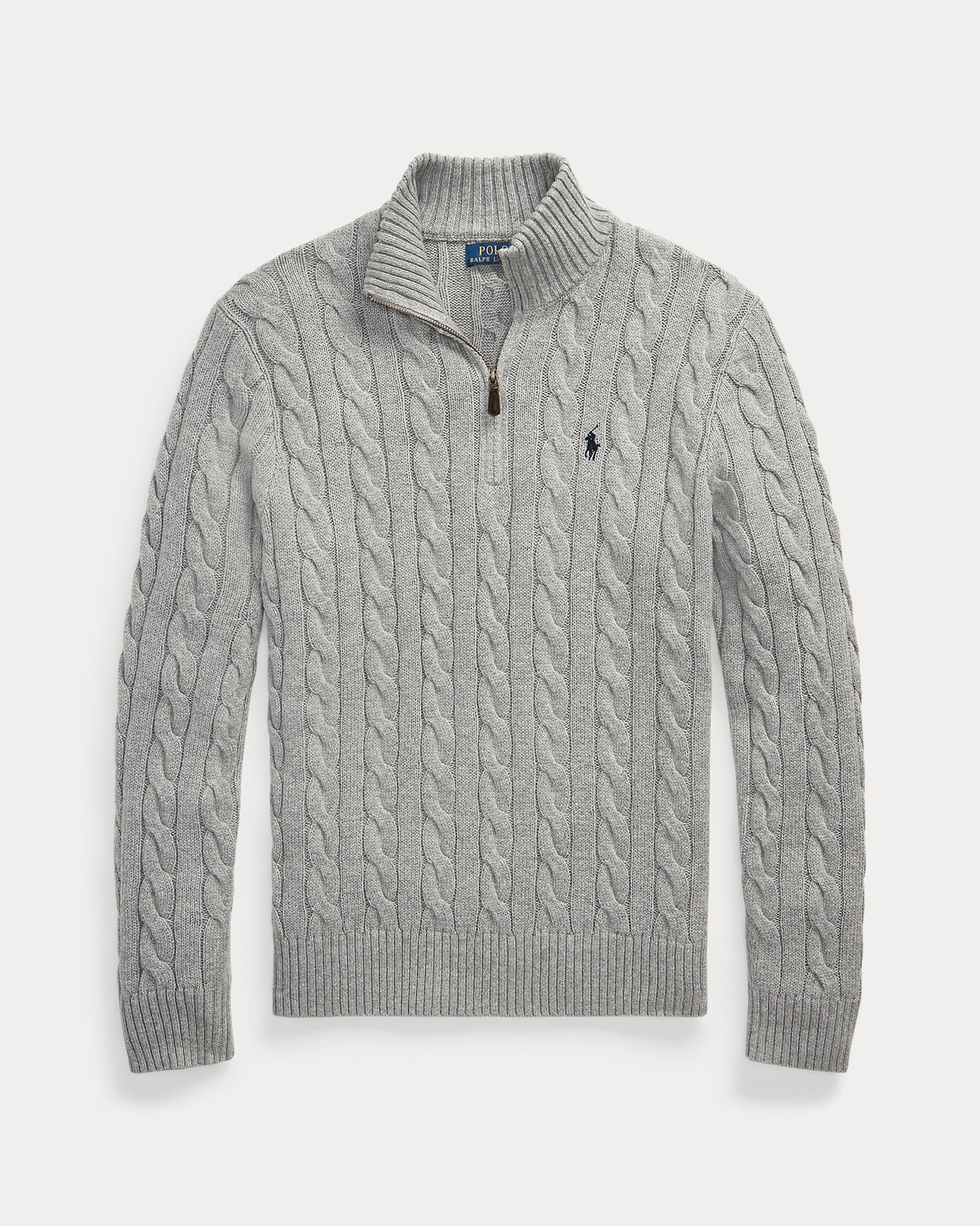 Cable-Knit Cotton Quarter-Zip Sweater Fawn Grey Heather