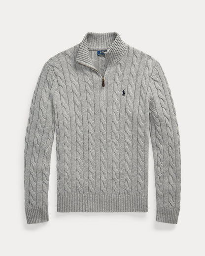 Cable-Knit Cotton Quarter-Zip Sweater Fawn Grey Heather