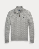 Cable-Knit Cotton Quarter-Zip Sweater Fawn Grey Heather