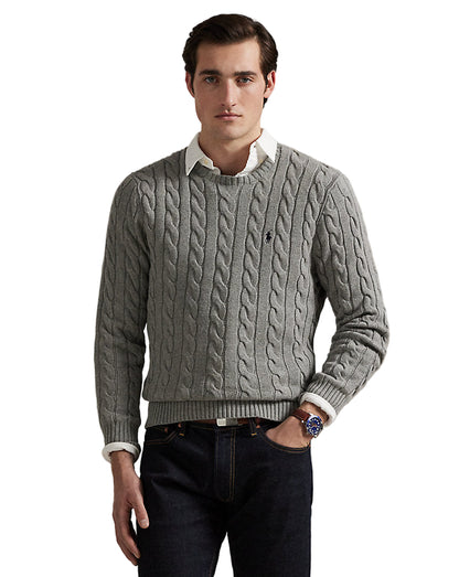 Cable-Knit Cotton Sweater Fawn Grey Heather