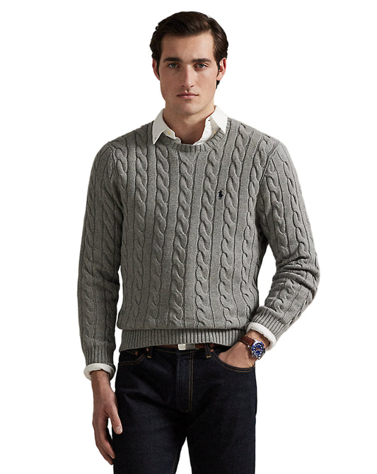 Cable-Knit Cotton Sweater Fawn Grey Heather