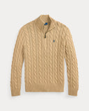 Cable-Knit Cotton Quarter-Zip Sweater Camel Melange