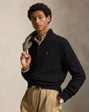 Cable-Knit Cotton Quarter-Zip Sweater Polo Black