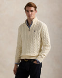 Cable-Knit Cotton Quarter-Zip Sweater Andover Cream