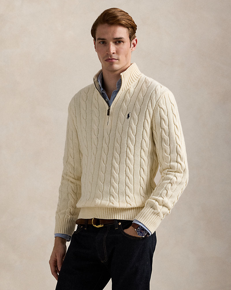 Cable-Knit Cotton Quarter-Zip Sweater Andover Cream