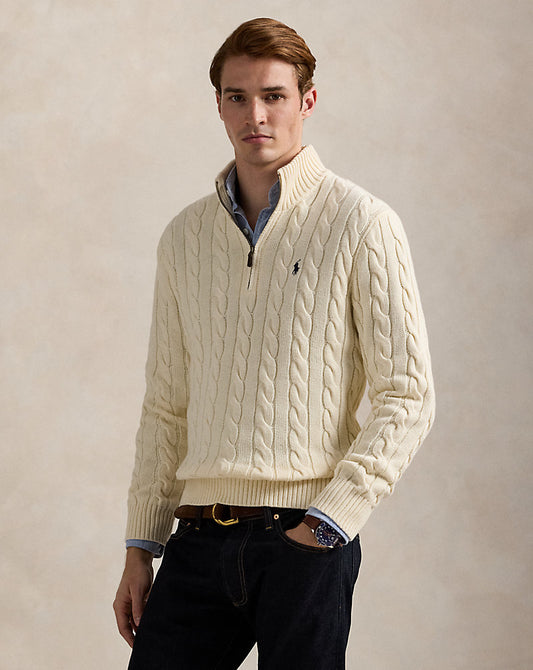 Cable-Knit Cotton Quarter-Zip Sweater Andover Cream