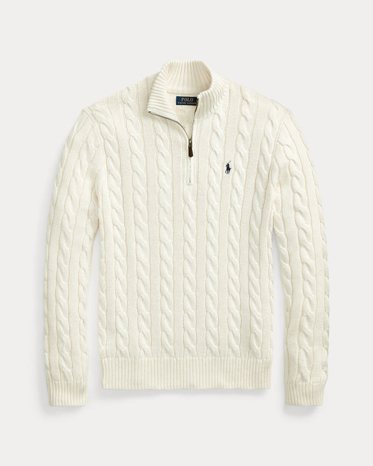 Cable-Knit Cotton Quarter-Zip Sweater Andover Cream