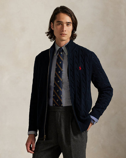 Cable-Knit Cotton Full-Zip Sweater Hunter Navy
