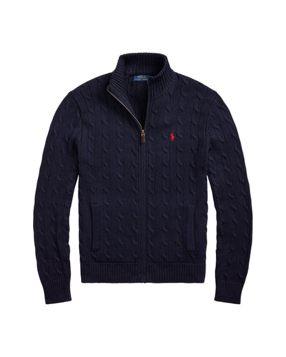 Cable-Knit Cotton Full-Zip Sweater Hunter Navy