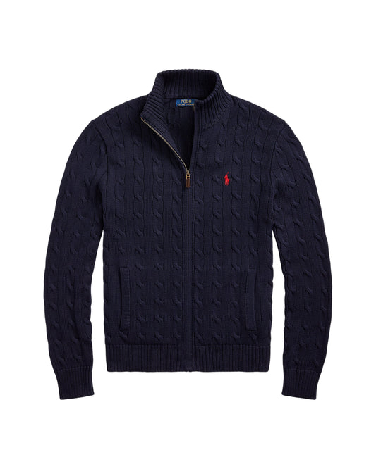Cable-Knit Cotton Full-Zip Sweater Hunter Navy