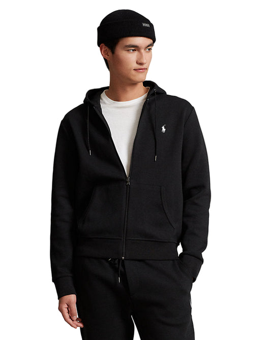 Double-Knit Full-Zip Hoodie Polo Black