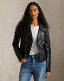 Sheepskin Leather Moto Jacket Polo Black