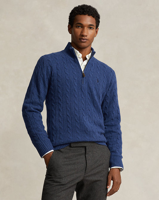 Cable-Knit Wool-Cashmere Sweater Rustic Navy Heather