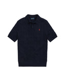 Cable-Knit Cotton Polo-Collar Sweater Hunter Navy