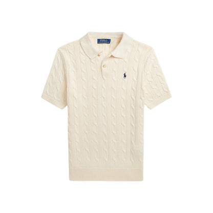 Cable-Knit Cotton Polo-Collar Sweater Andover Cream