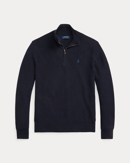 Mesh-Knit Cotton Quarter-Zip Sweater Navy Heather