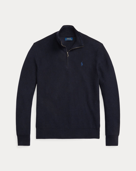Mesh-Knit Cotton Quarter-Zip Sweater Navy Heather