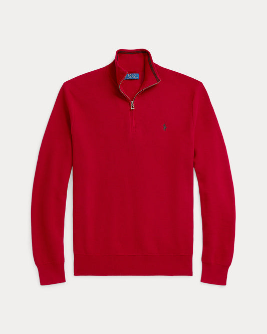 Mesh-Knit Cotton Quarter-Zip Sweater Park Ave Red