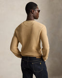 Mesh-Knit Cotton Crewneck Sweater Camel Melange
