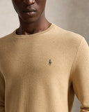Mesh-Knit Cotton Crewneck Sweater Camel Melange