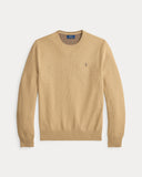 Mesh-Knit Cotton Crewneck Sweater Camel Melange