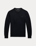 Mesh-Knit Cotton Crewneck Sweater Polo Black