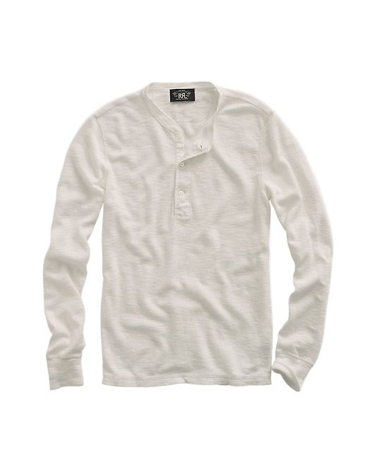 Waffle-Knit Henley Shirt Paper White