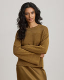 Cotton-Blend Crewneck Sweater Tobacco Bronze