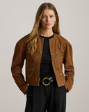 Beaded-Belting-Motif Goat-Suede Jacket Light Tobacco