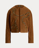 Beaded-Belting-Motif Goat-Suede Jacket Light Tobacco