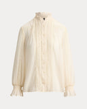 Lace-Trim Crinkle Georgette Blouse Mascarpone Cream