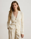 Rib-Knit V-Neck Cardigan Mascarpone Cream