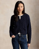 Cable-Knit Cotton-Blend Cardigan Hunter Navy