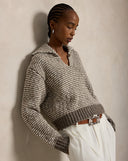 Striped Cotton-Blend Sweater Stone Grey/Cream Stripe