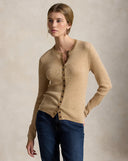 Rib-Knit Wool Cardigan Tan Melange
