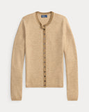 Rib-Knit Wool Cardigan Tan Melange