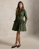 Paneled Cotton Canvas Mini Shirtdress Dense Olive