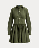 Paneled Cotton Canvas Mini Shirtdress Dense Olive
