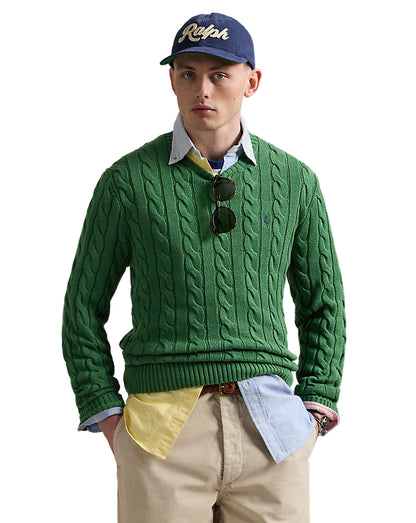 Cable-Knit Cotton Sweater Kale Green
