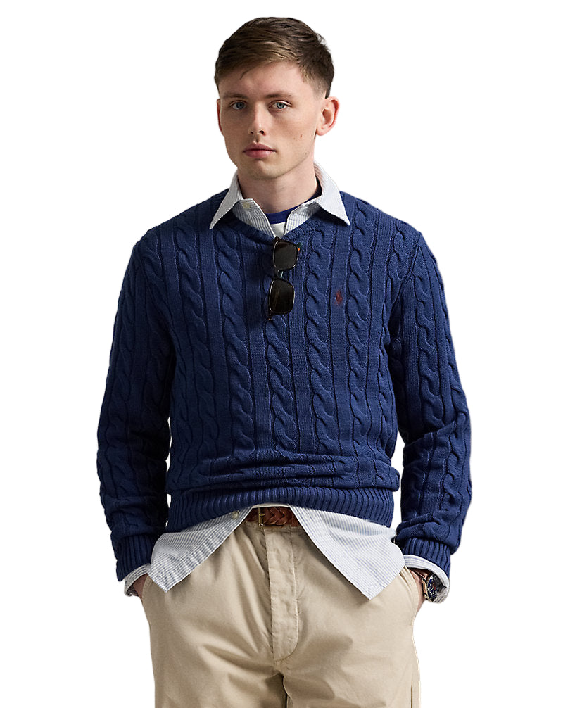 Cable-Knit Cotton Sweater Light Navy