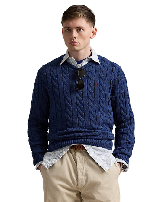 Cable-Knit Cotton Sweater Light Navy