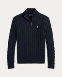 Cable-Knit Cotton Quarter-Zip Sweater Hunter Navy