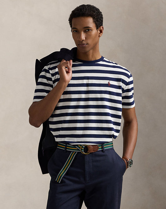 Classic Fit Striped Jersey T-Shirt White/Cruise Navy