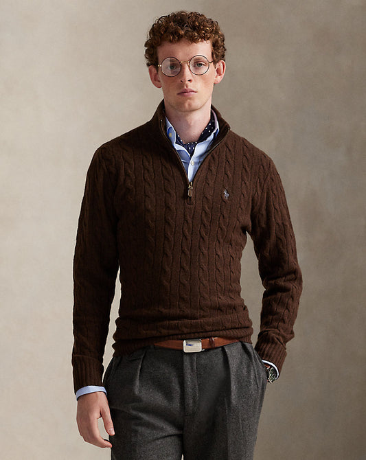 Cable-Knit Wool-Cashmere Sweater Cacao Brown Heather