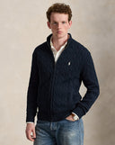 Cable-Knit Cotton Full-Zip Sweater Hunter Navy